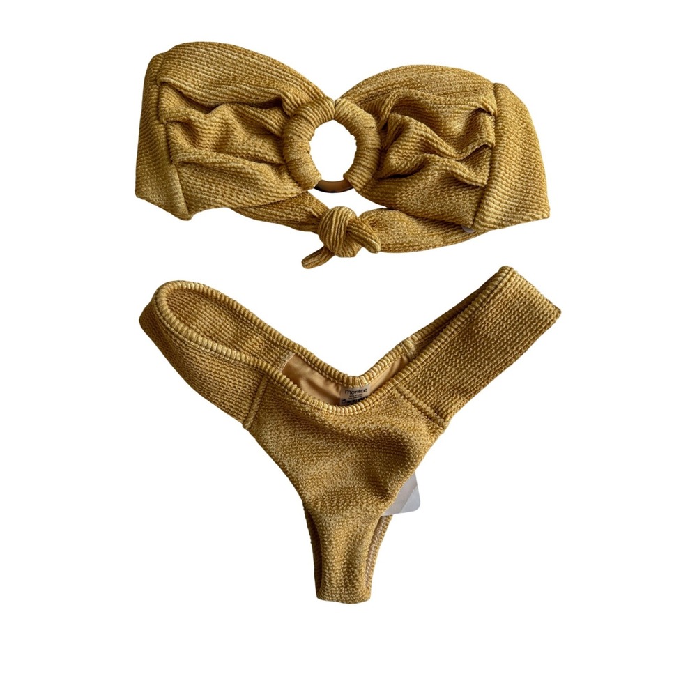 NWT Montce key Lime Tori Ties Bandeau Added Coverage Uno Bikini Set Size M - Picture 3 of 8